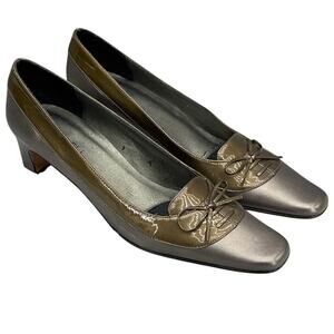 Vaneli Bronze Square Toe Loafer Style Kitten Heel Dress Shoe Women 8.5 S